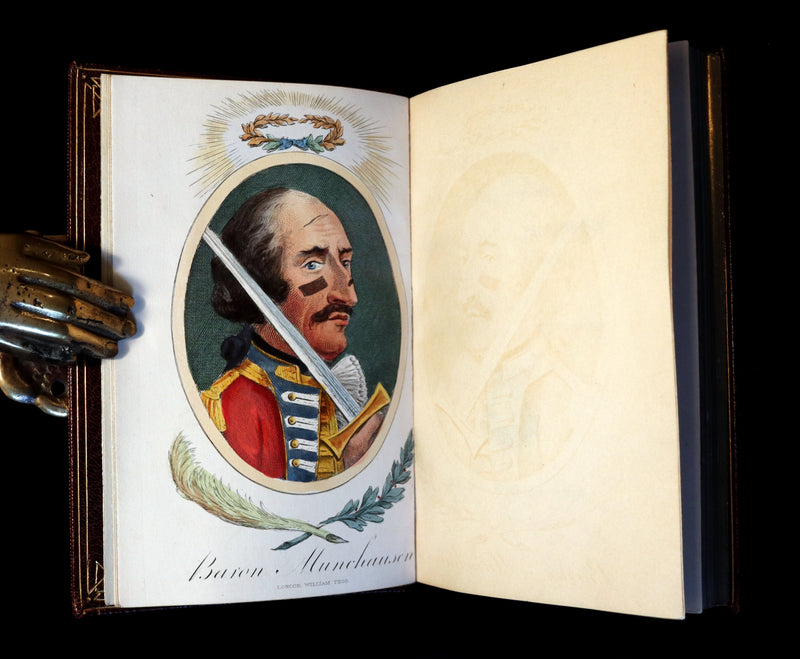 1868 Fine Bayntun-Riviere Binding - The Travels & Surprising Adventures of Baron MUNCHAUSEN. Illustrated in COLOR by Cruikshank.