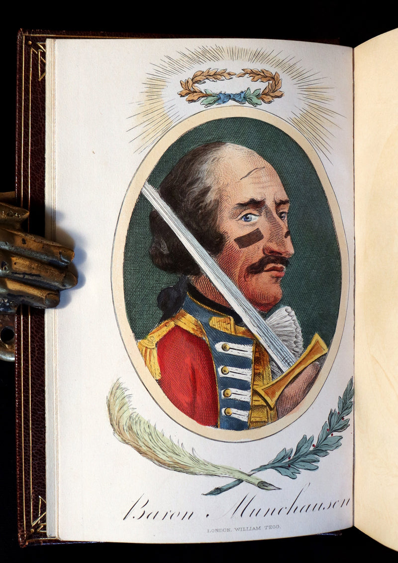 1868 Fine Bayntun-Riviere Binding - The Travels & Surprising Adventures of Baron MUNCHAUSEN. Illustrated in COLOR by Cruikshank.