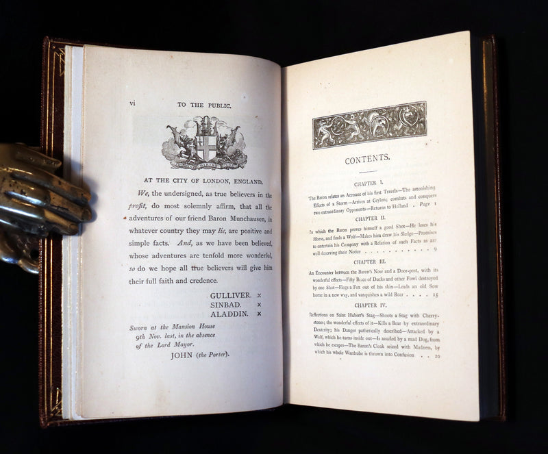 1868 Fine Bayntun-Riviere Binding - The Travels & Surprising Adventures of Baron MUNCHAUSEN. Illustrated in COLOR by Cruikshank.
