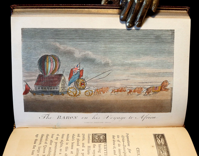 1868 Fine Bayntun-Riviere Binding - The Travels & Surprising Adventures of Baron MUNCHAUSEN. Illustrated in COLOR by Cruikshank.