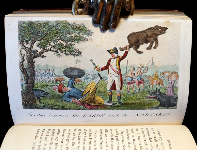 1868 Fine Bayntun-Riviere Binding - The Travels & Surprising Adventures of Baron MUNCHAUSEN. Illustrated in COLOR by Cruikshank.