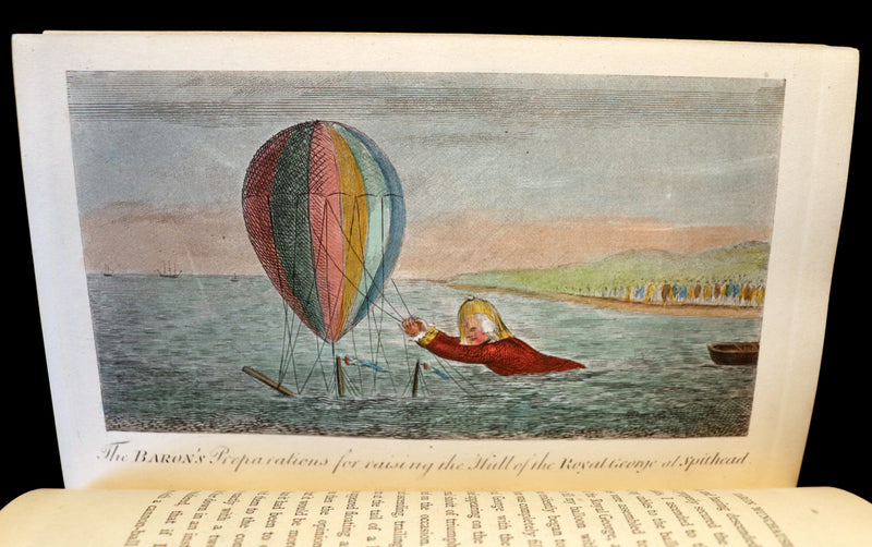 1868 Fine Bayntun-Riviere Binding - The Travels & Surprising Adventures of Baron MUNCHAUSEN. Illustrated in COLOR by Cruikshank.