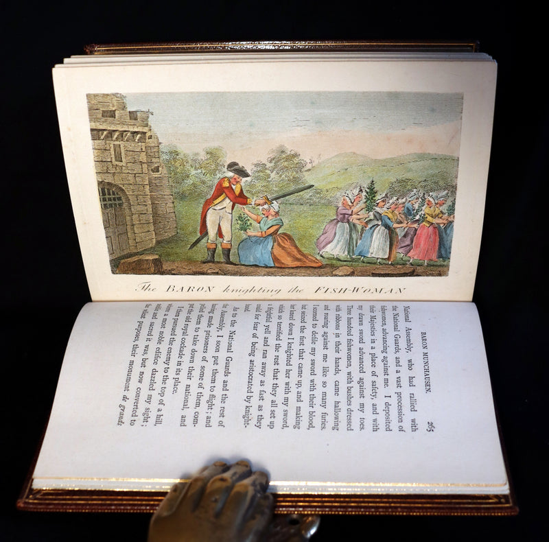 1868 Fine Bayntun-Riviere Binding - The Travels & Surprising Adventures of Baron MUNCHAUSEN. Illustrated in COLOR by Cruikshank.