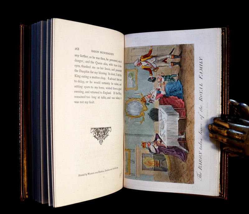 1868 Fine Bayntun-Riviere Binding - The Travels & Surprising Adventures of Baron MUNCHAUSEN. Illustrated in COLOR by Cruikshank.