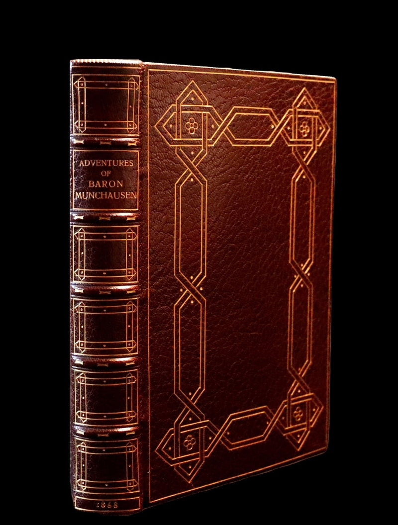 1868 Fine Bayntun-Riviere Binding - The Travels & Surprising Adventures of Baron MUNCHAUSEN. Illustrated in COLOR by Cruikshank.