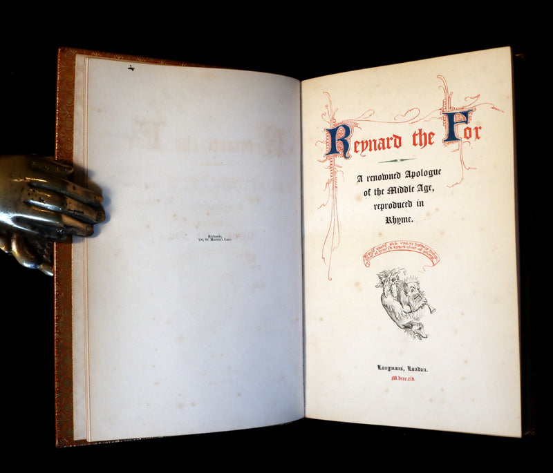 1845 Rare Book bound by the Monastery Hill bindery - REYNARD THE FOX. Medieval Fables.