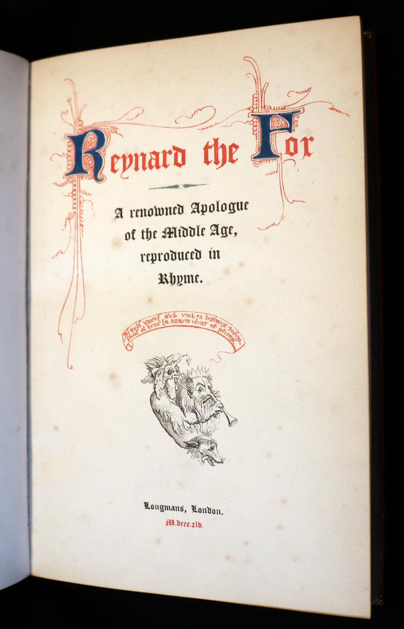 1845 Rare Book bound by the Monastery Hill bindery - REYNARD THE FOX. Medieval Fables.