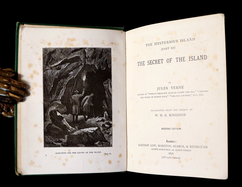 1876 Rare 2nd Edition - The Secret of the Island (The Mysterious Island) by Jules Verne. Illustrated.