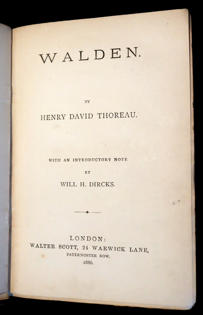 1886 Rare FIRST BRITISH EDITION - WALDEN by Henry David Thoreau.