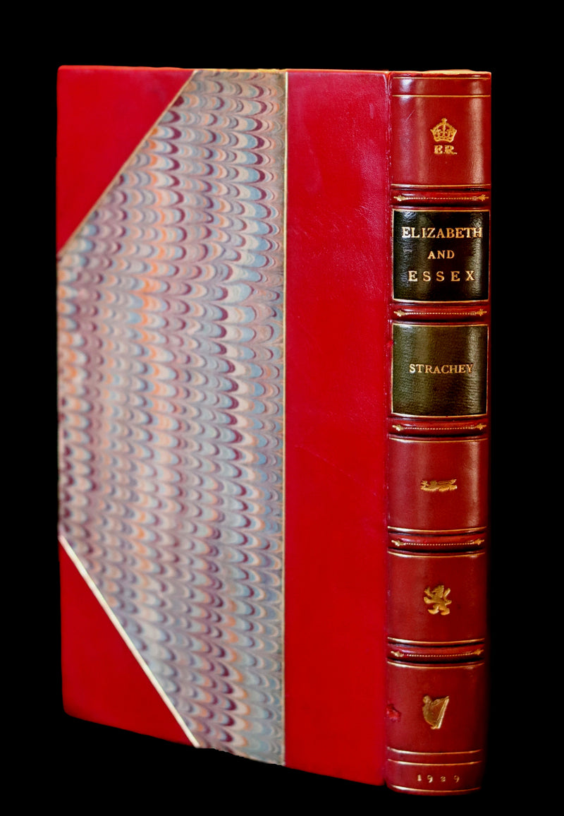 1929 Rare Book - ELIZABETH I (Queen of England) And ESSEX : A Tragic History by Lytton Strachey bound by Sangorski & Sutcliffe.