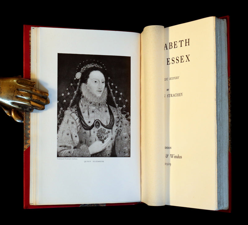 1929 Rare Book - ELIZABETH I (Queen of England) And ESSEX : A Tragic History by Lytton Strachey bound by Sangorski & Sutcliffe.