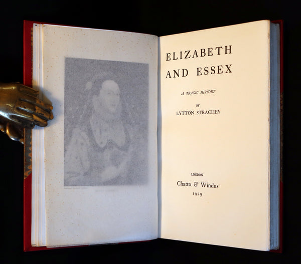 1929 Rare Book - ELIZABETH I (Queen of England) And ESSEX : A Tragic History by Lytton Strachey bound by Sangorski & Sutcliffe.