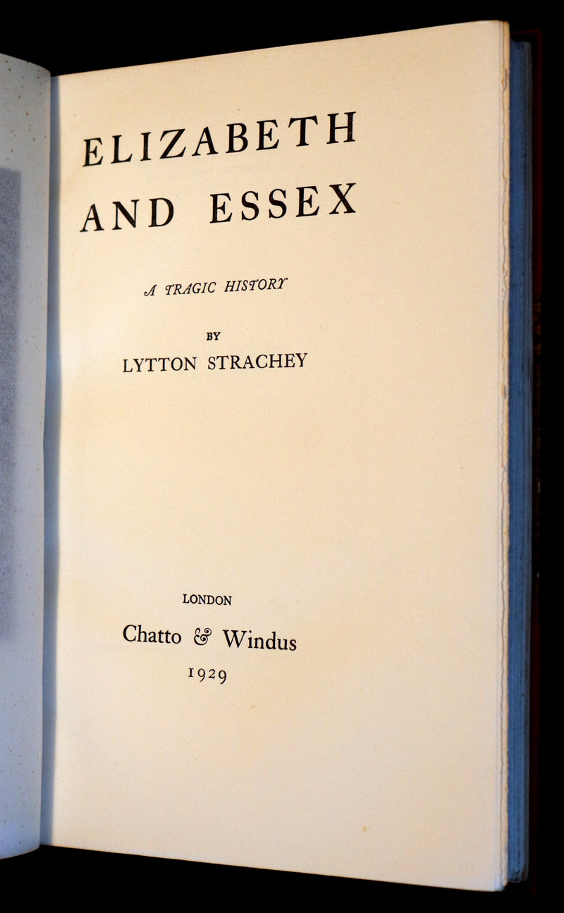 1929 Rare Book - ELIZABETH I (Queen of England) And ESSEX : A Tragic History by Lytton Strachey bound by Sangorski & Sutcliffe.