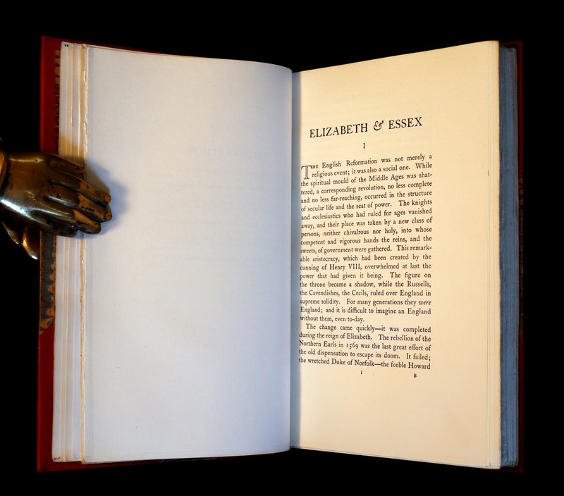 1929 Rare Book - ELIZABETH I (Queen of England) And ESSEX : A Tragic History by Lytton Strachey bound by Sangorski & Sutcliffe.