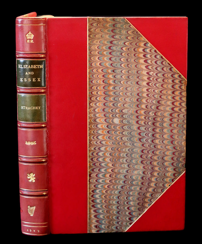 1929 Rare Book - ELIZABETH I (Queen of England) And ESSEX : A Tragic History by Lytton Strachey bound by Sangorski & Sutcliffe.