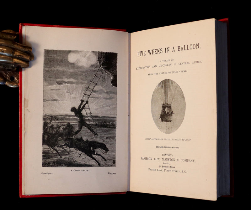1899 Rare Victorian Book - JULES VERNE - Five Weeks in a Balloon Illustrated by Riou.