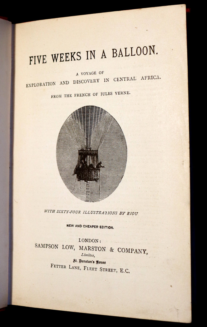 1899 Rare Victorian Book - JULES VERNE - Five Weeks in a Balloon Illustrated by Riou.