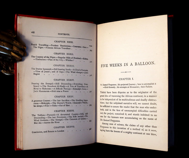 1899 Rare Victorian Book - JULES VERNE - Five Weeks in a Balloon Illustrated by Riou.