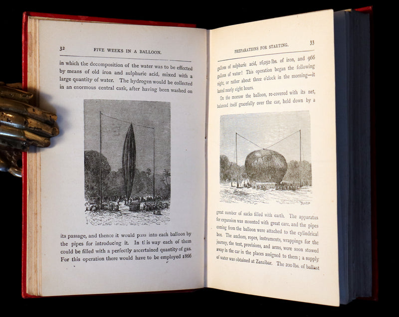 1899 Rare Victorian Book - JULES VERNE - Five Weeks in a Balloon Illustrated by Riou.