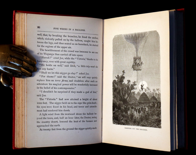 1899 Rare Victorian Book - JULES VERNE - Five Weeks in a Balloon Illustrated by Riou.
