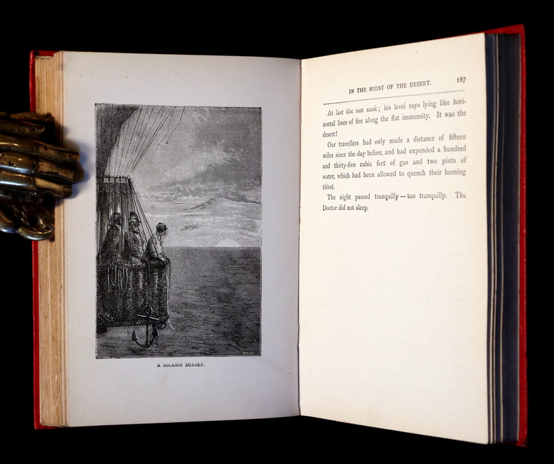 1899 Rare Victorian Book - JULES VERNE - Five Weeks in a Balloon Illustrated by Riou.