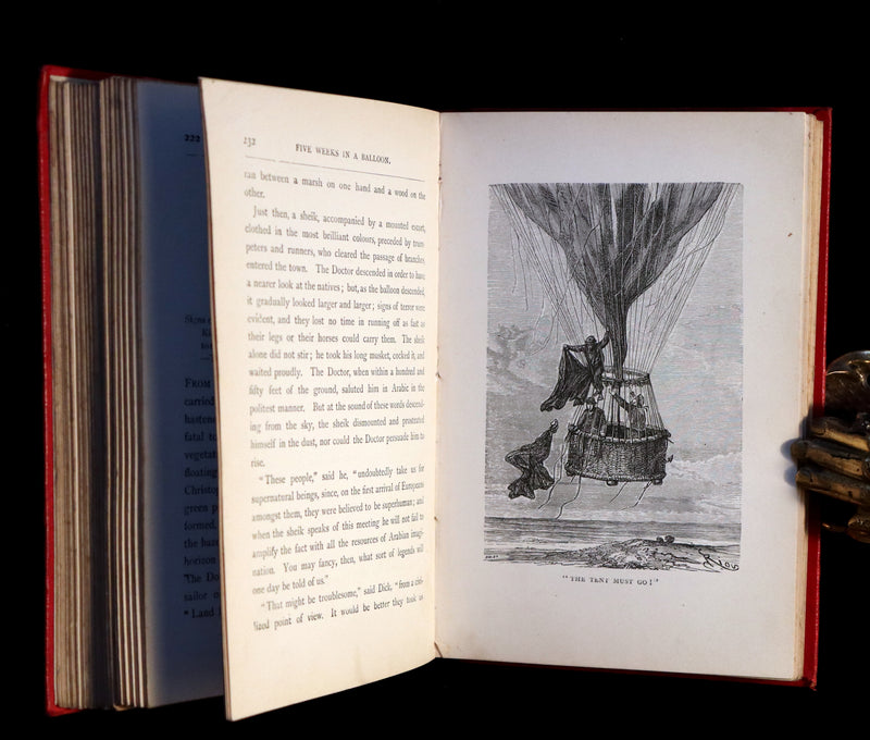 1899 Rare Victorian Book - JULES VERNE - Five Weeks in a Balloon Illustrated by Riou.