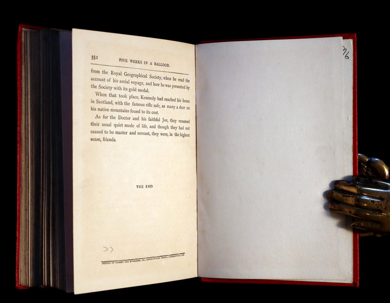 1899 Rare Victorian Book - JULES VERNE - Five Weeks in a Balloon Illustrated by Riou.