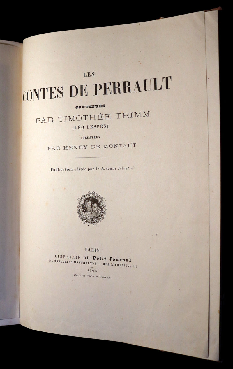 1865 Rare French Fairy Tales Book ~ The Tales of Perrault continued by Timothee Trimm.