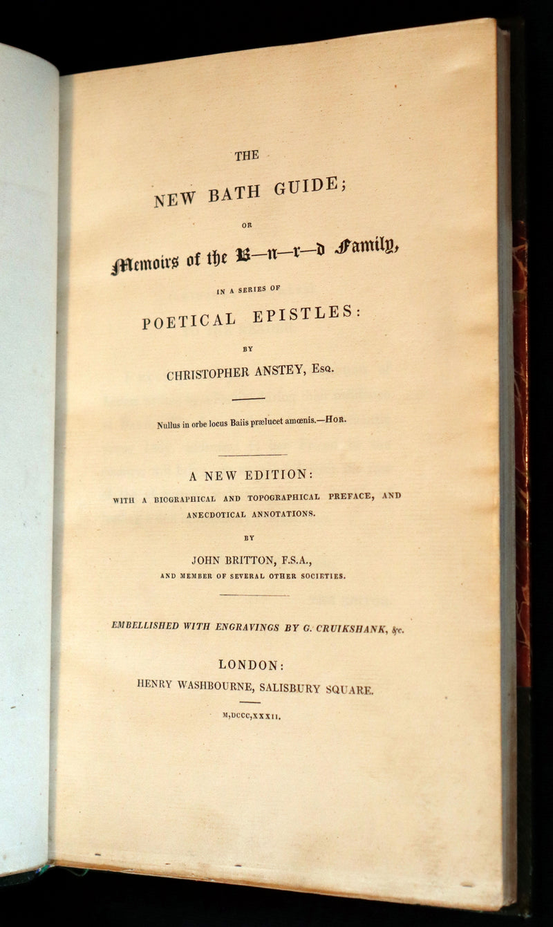 1832 Beautiful Tout Binding - The NEW BATH GUIDE, COLOR Illustrated by Cruikshank.