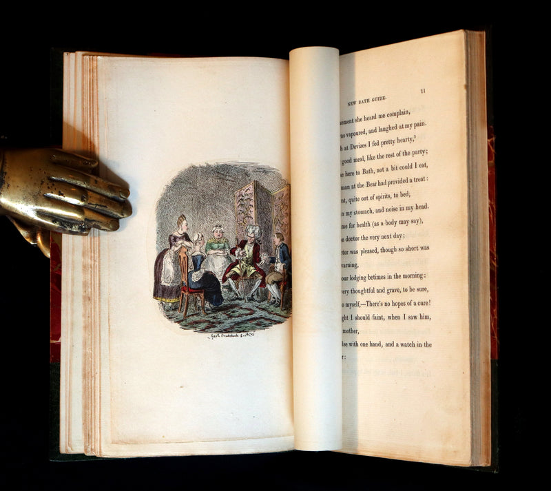1832 Beautiful Tout Binding - The NEW BATH GUIDE, COLOR Illustrated by Cruikshank.