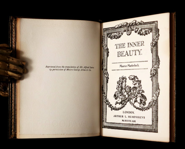 1913 Rare Illustrated Edition bound by Sangorski - The INNER BEAUTY - Spiritual essays by Maurice Maeterlinck.