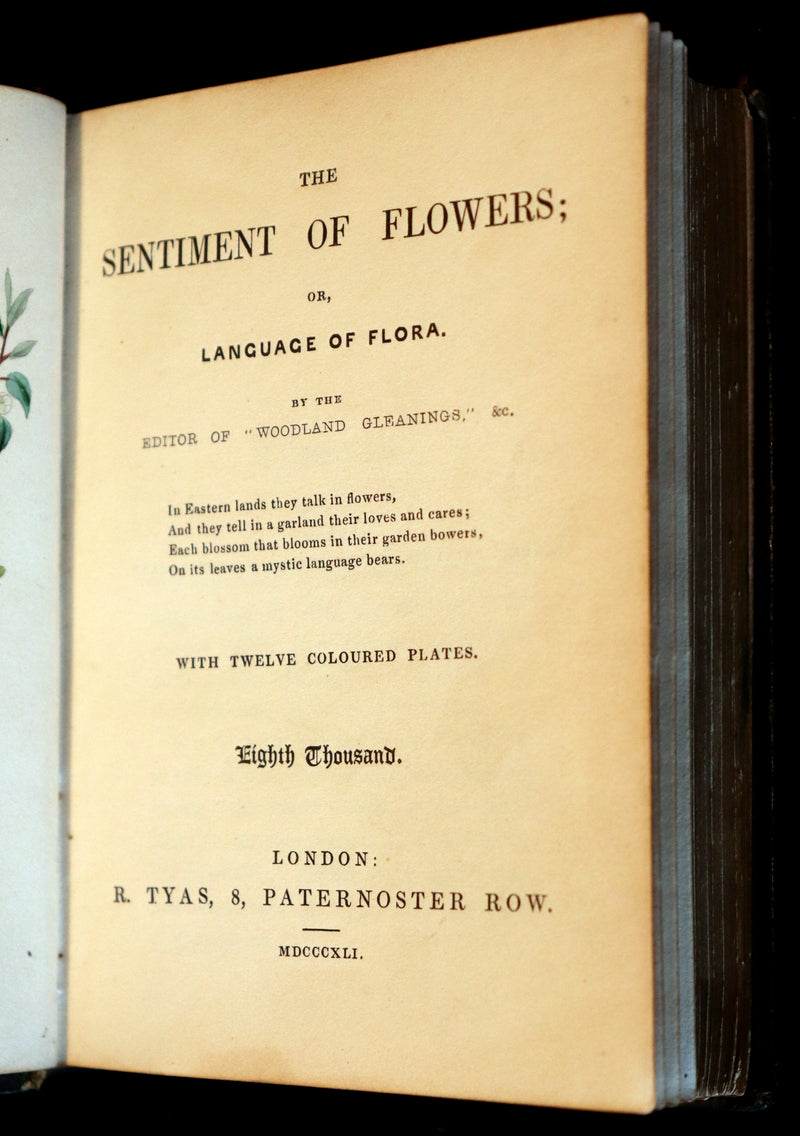 1841 Rare Floriography Book ~ Sentiment of Flowers or Language of Flora with coloured plates.