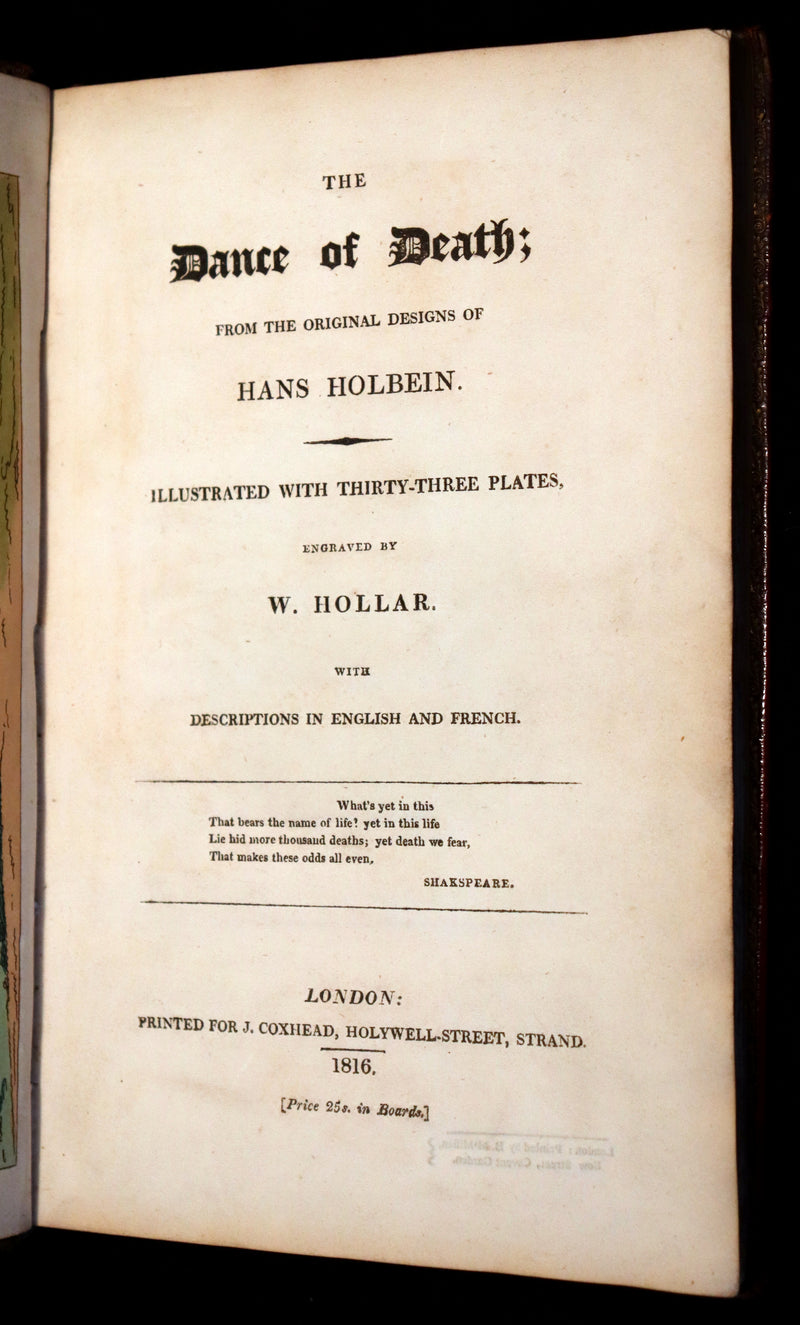 1816 Rare Book -The DANCE of DEATH - Danse Macabre by Hans Holbein, Color illustrated.