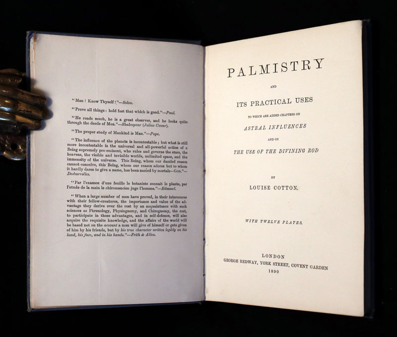 1890 Scarce 1stED Book - PALMISTRY and Its Practical Uses. Astral Influences & the Use of the Divining Rod.