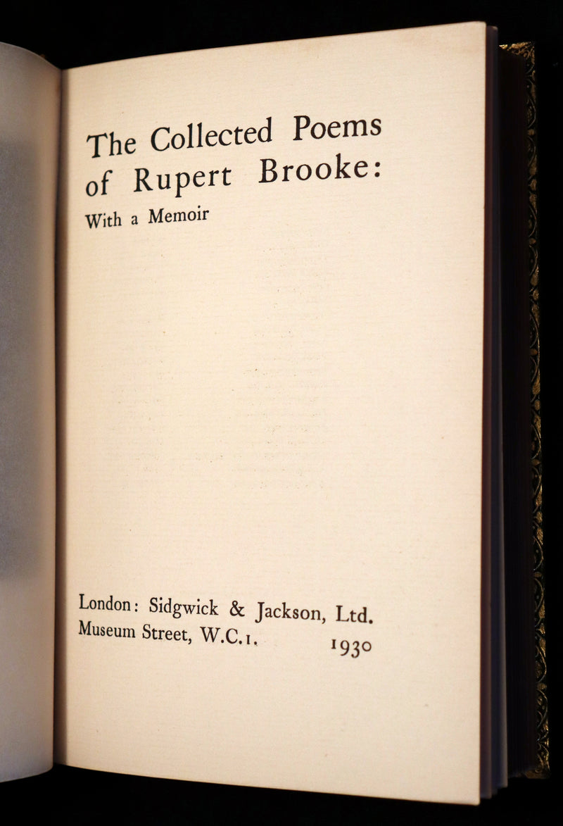 1930 Nice RIVIERE Binding - The Collected Poems of Rupert Brooke. With a Memoir.