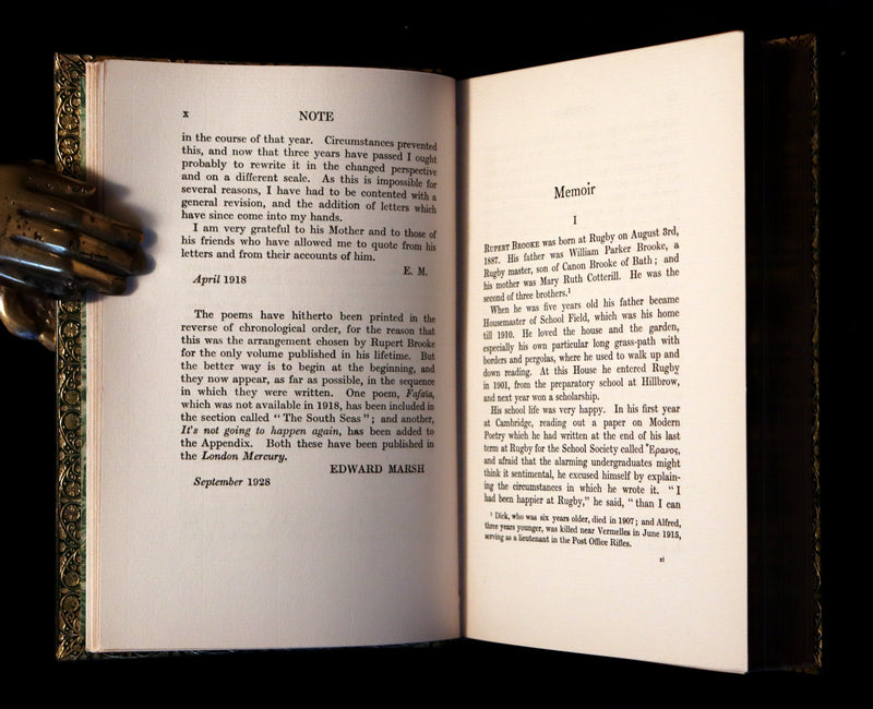 1930 Nice RIVIERE Binding - The Collected Poems of Rupert Brooke. With a Memoir.