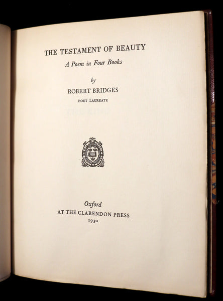 1930 Beautiful Zaehnsdorf Binding - The Testament of Beauty by Robert Bridges.