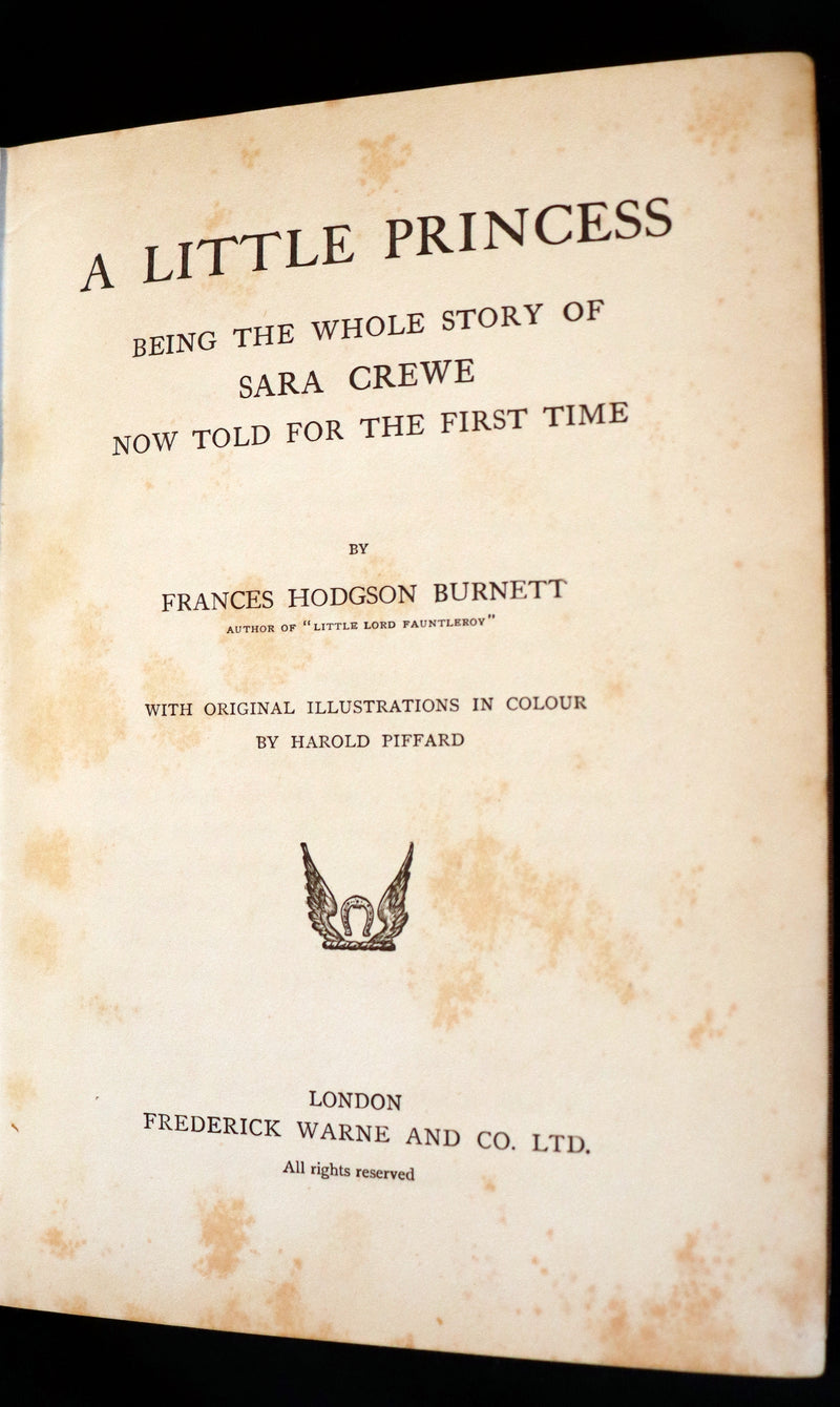 1905 Scarce Book - A LITTLE PRINCESS by Frances Hodgson Burnett illustrated by Harold Piffard.