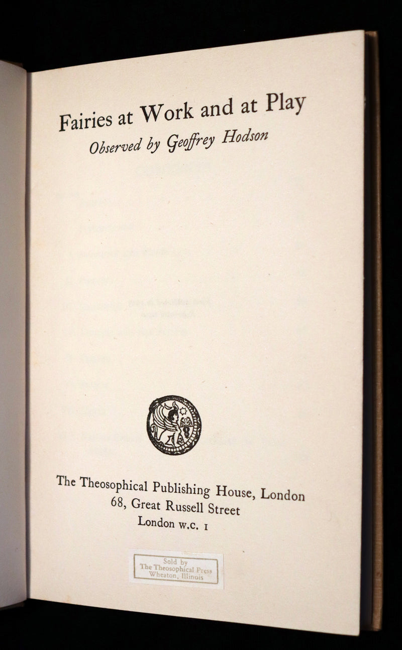 1930 Rare Book - Fairies at Work and at Play observed by Geoffrey Hodson.