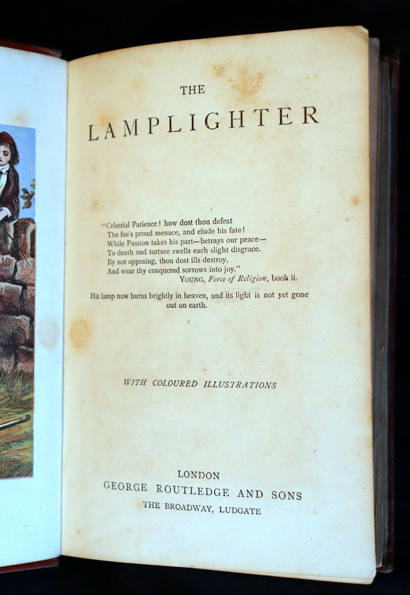 1875 Rare Book - The LAMPLIGHTER by Maria Susanna Cummins. Illustrated in color.