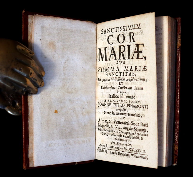 1728 Scarce Latin Book - The Sacred Heart of Blessed Virgin Mary or the sum of the Sanctity by Giovanni Pietro Pinamonti.