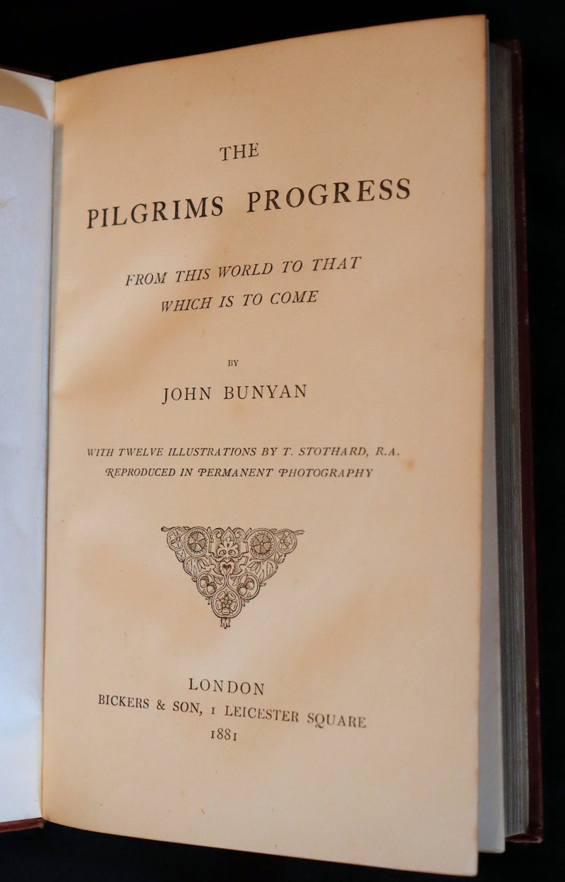 1881 Rare Victorian Book - The Pilgrim's Progress with Stothard Illustrations In Permanent Photography.