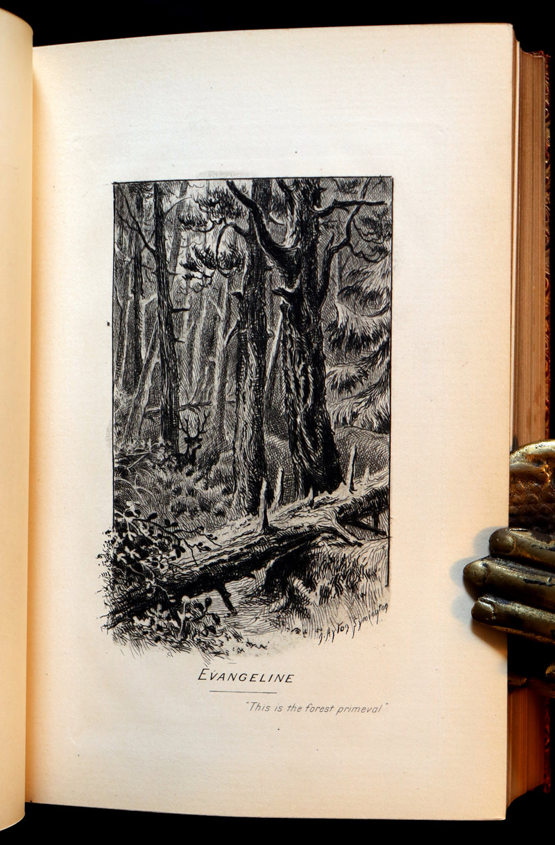 1890 Scarce Book bound by Ramage - The Poetical Works of Henry Wadsworth Longfellow Illustrated by Symington.