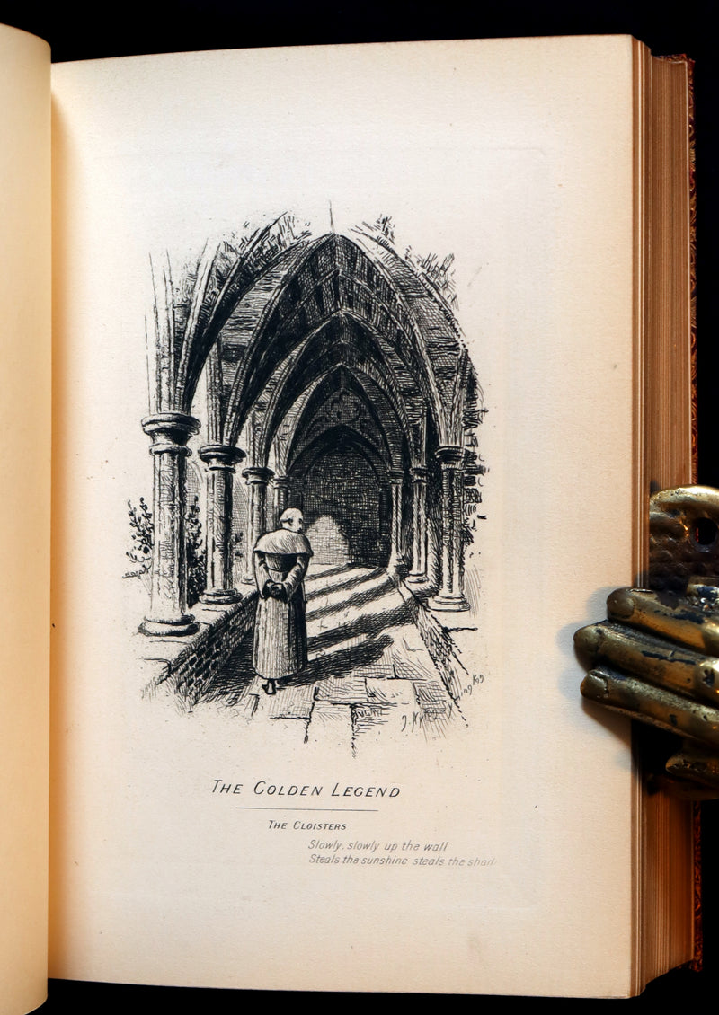 1890 Scarce Book bound by Ramage - The Poetical Works of Henry Wadsworth Longfellow Illustrated by Symington.