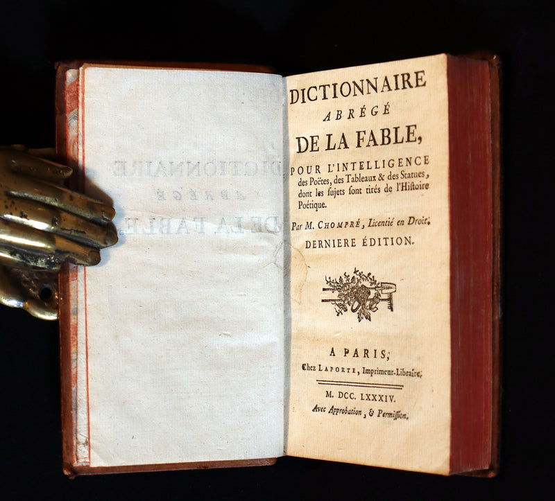 1784 Rare French Book -  Dictionary of FABLE and Mythology - Dictionnaire de la Fable by Chompre.