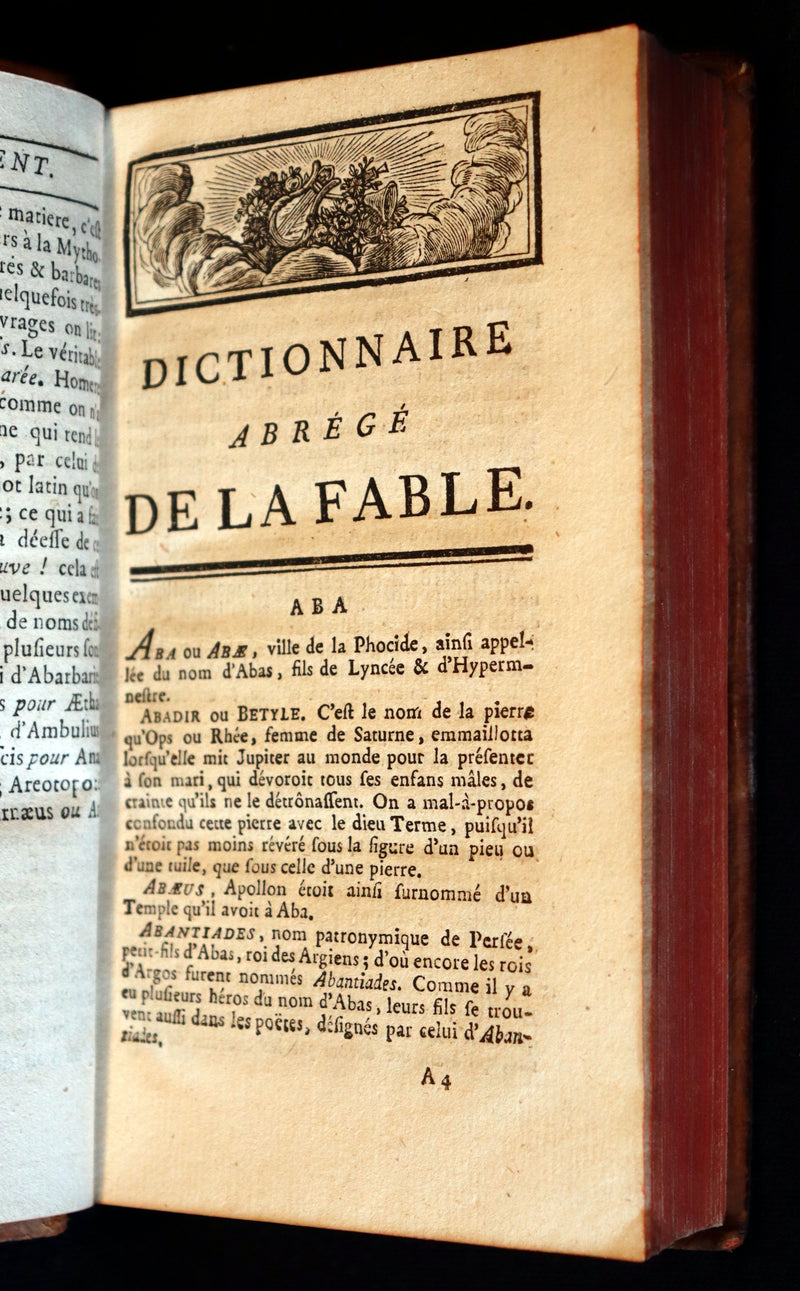 1784 Rare French Book -  Dictionary of FABLE and Mythology - Dictionnaire de la Fable by Chompre.