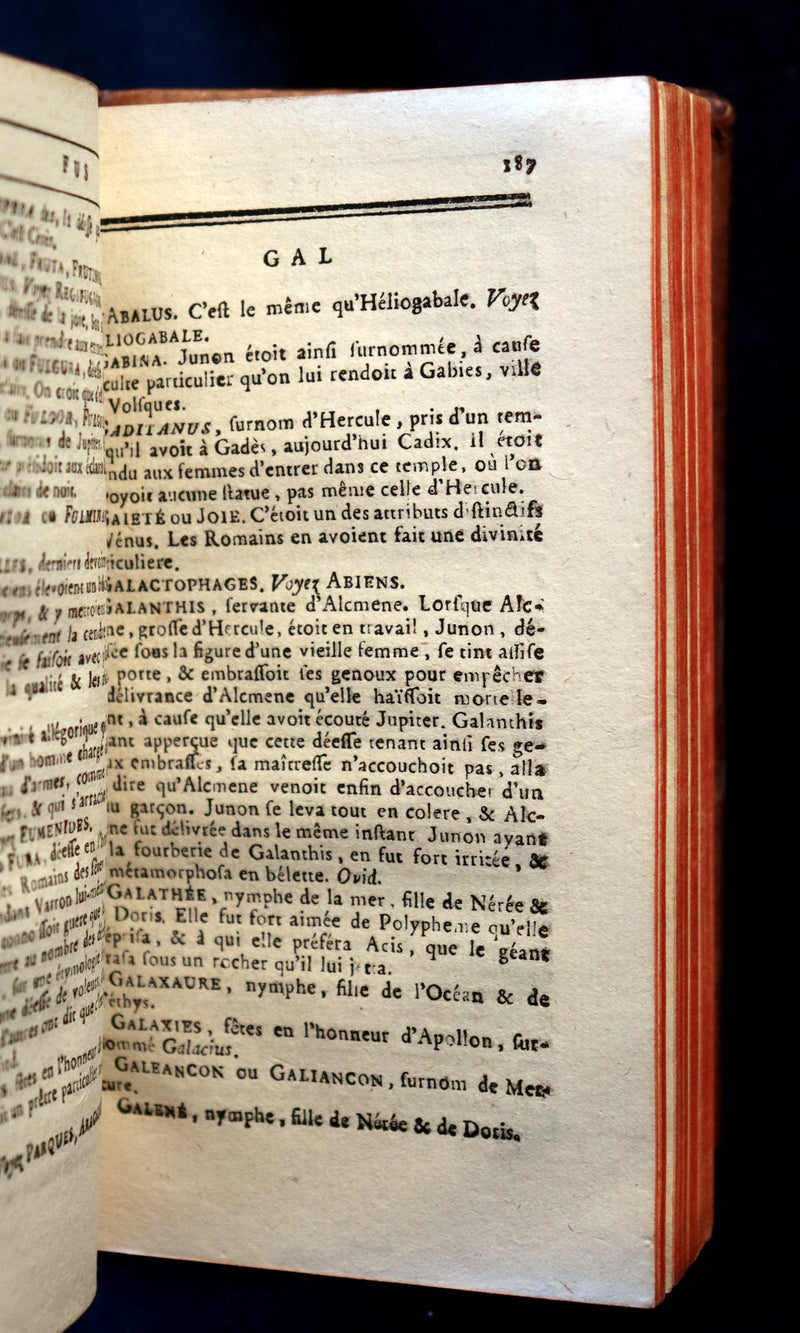 1784 Rare French Book -  Dictionary of FABLE and Mythology - Dictionnaire de la Fable by Chompre.