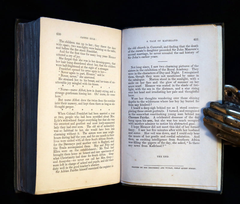 1852 Rare Book - Jasper Lyle a Tale of Kafirland - 1st English novel set in South Africa.