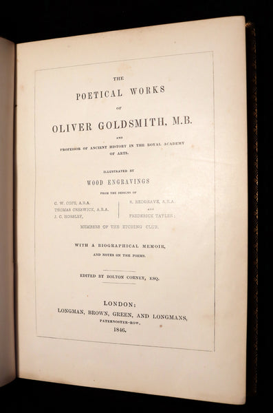 1846 Rare Book - The Poetical Works of Oliver Goldsmith illustrated. Including The Deserted Village.