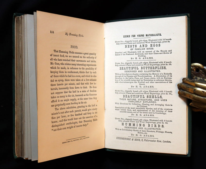 1856 Scarce Ornithology Book ~ HUMMING BIRDS described & Color Illustrated. By Henry Gardiner Adams.
